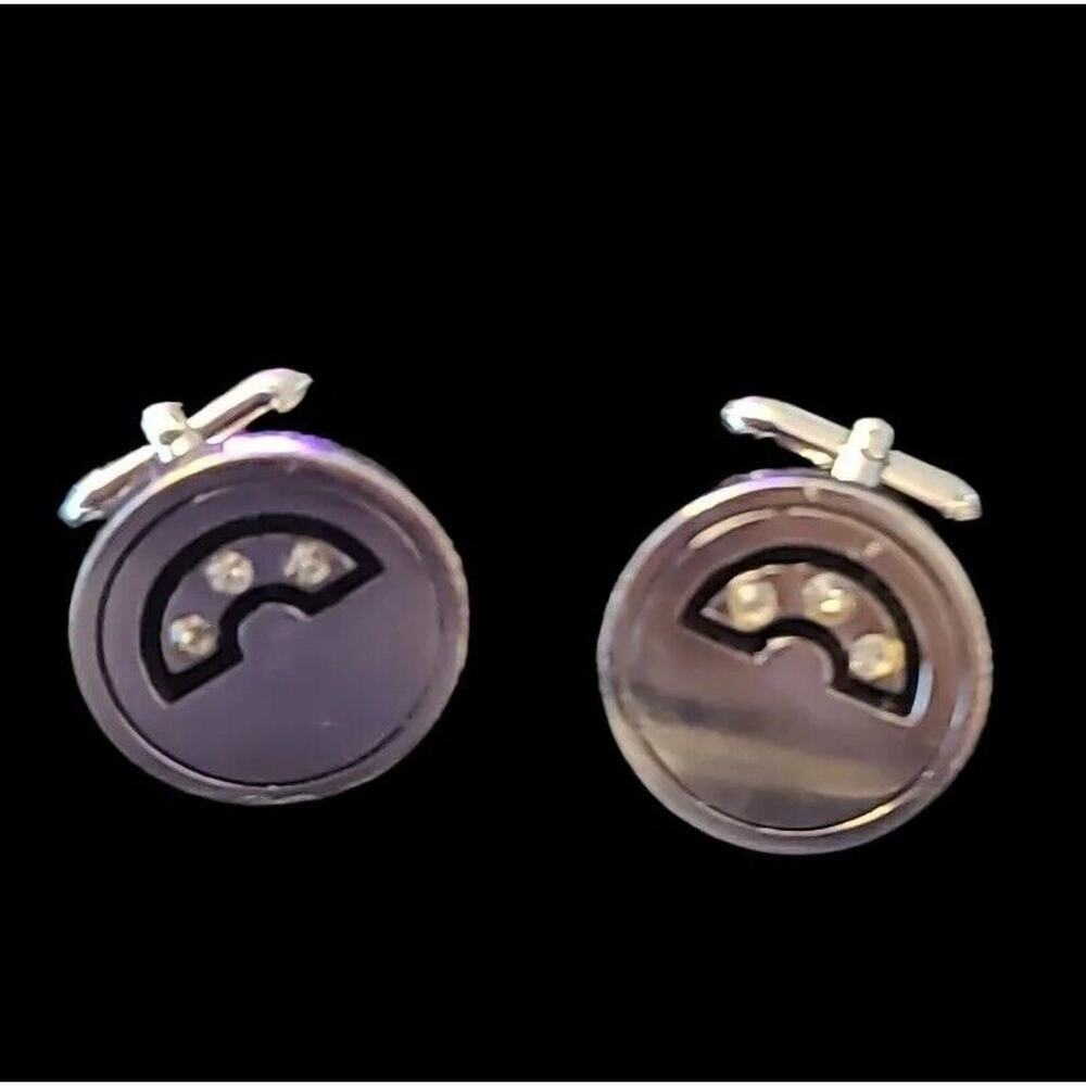 Vintage Silver Tone Disc & Rhinestone Swank Men's Cufflinks